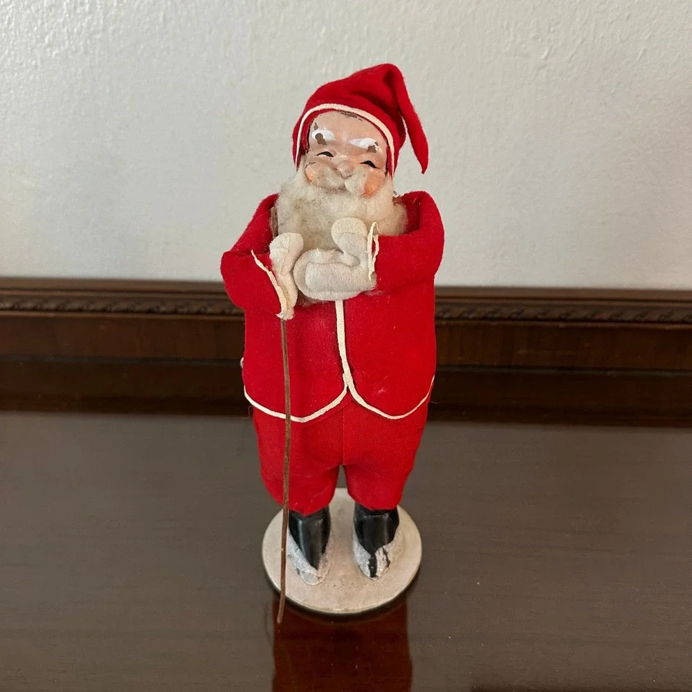 Vintage Mid Century Santa Claus Figurine Red Felt Japan Christmas Decor 8.5in